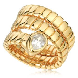Home – CAFFTI Jewelry Luxury Serpentine Gold Ring with Teardrop Crystal