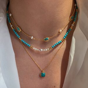 Natural Stone 18K Gold Party Necklace