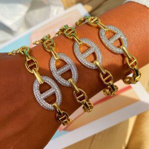 Gold Silver Bicolor Zirconia Open Cuff Bracelet