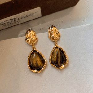 Natural Tiger Eye Pendant Drop Earrings