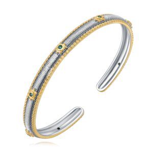 French Antique Brushed Green Zirconia Charm Bracelet