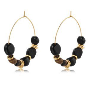 Natural Stone Bead Brass Hoop Earrings