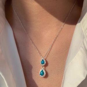 Retro Turquoise Zirconia Teardrop Pendant Necklace
