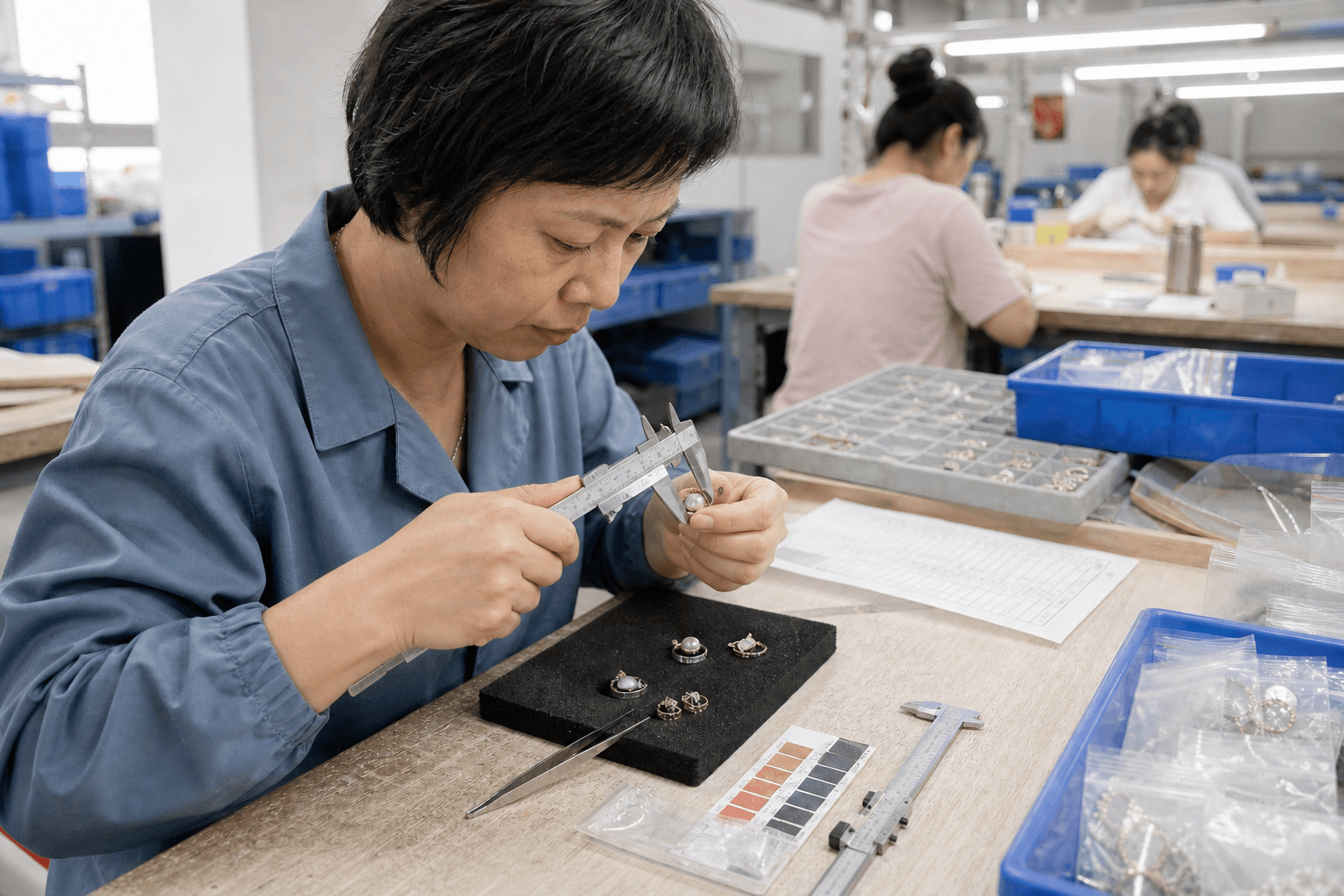 Inspecting jewelry dimensions with a caliper
