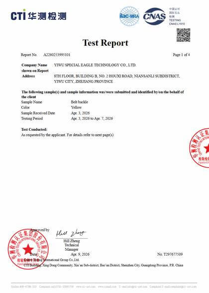 CTI third-party test report cover for a submitted CAFFTI sample