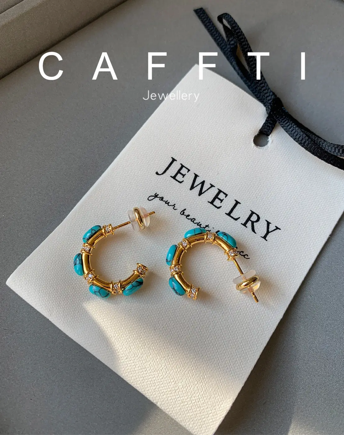 Turquoise-Tone Hoop Earrings E001 — detail 2