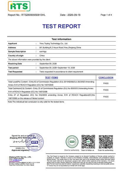 RTS third-party test report for a submitted CAFFTI sample