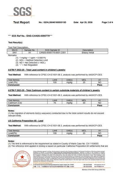 SGS lead and cadmium test results for the submitted sample