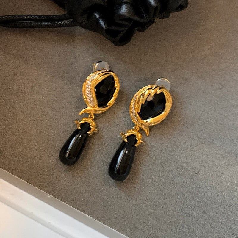Black & Gold Drop Earrings E008 — main photo