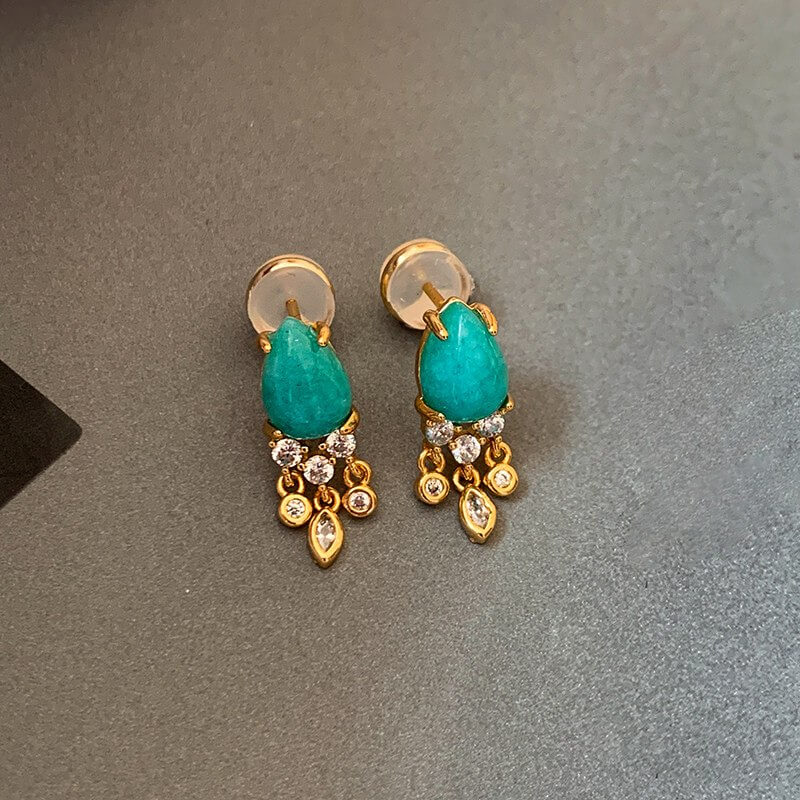 Turquoise-Tone Tassel Earrings E012 — detail 1
