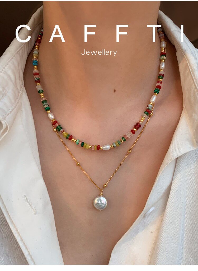 Colourful Bead & Pearl Necklace N006 — detail 1