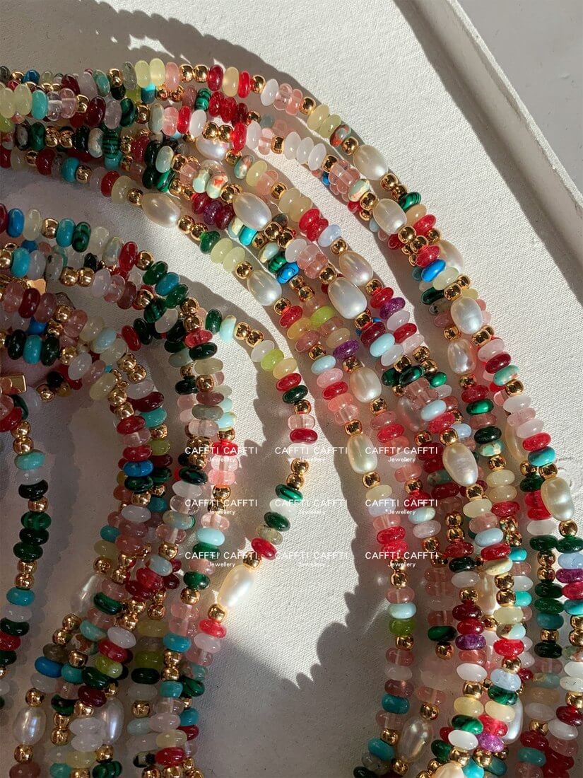 Colourful Bead & Pearl Necklace N006 — detail 2
