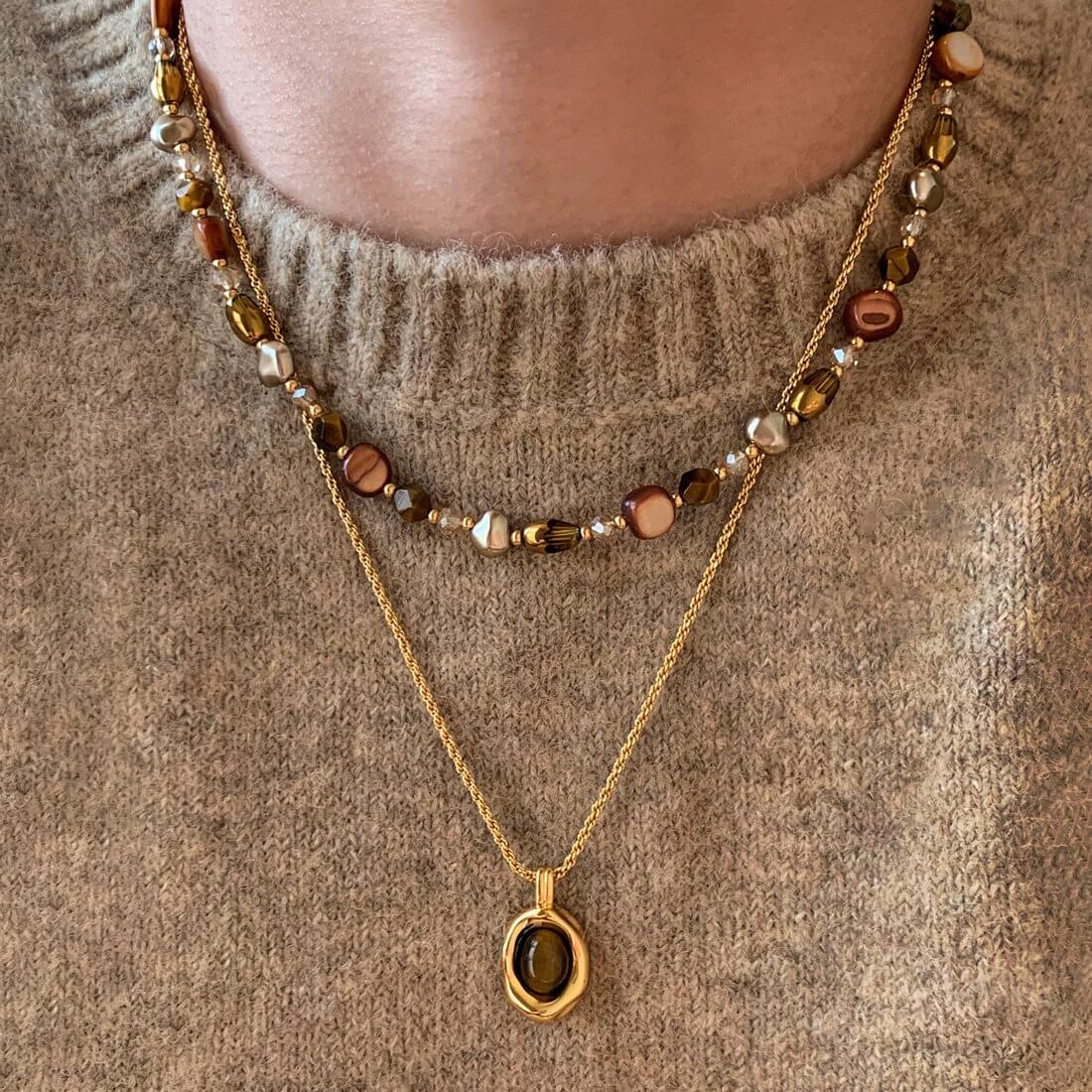 Warm-Tone Beaded Necklace N008 — main photo