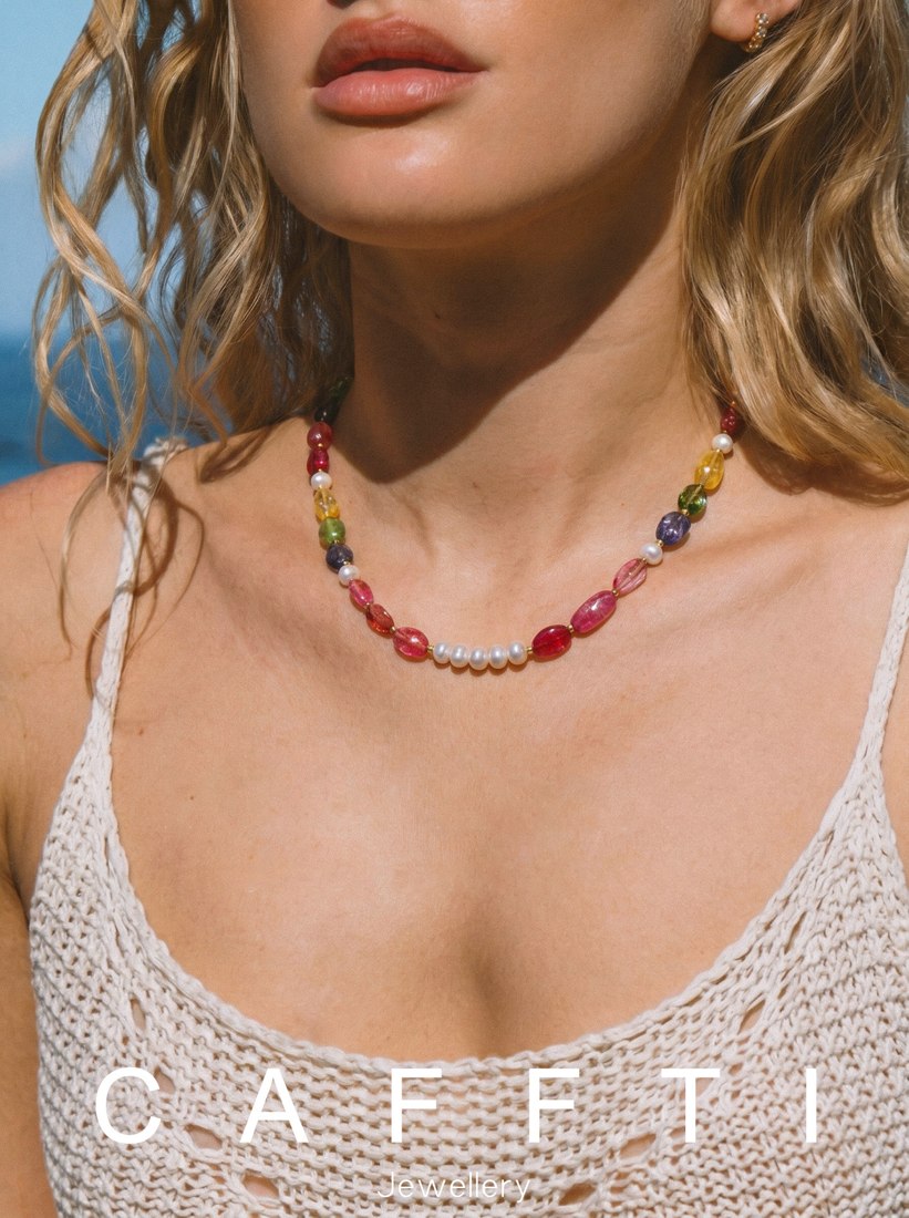 Colourful Bead & Pearl Bracelet B005 — detail 1