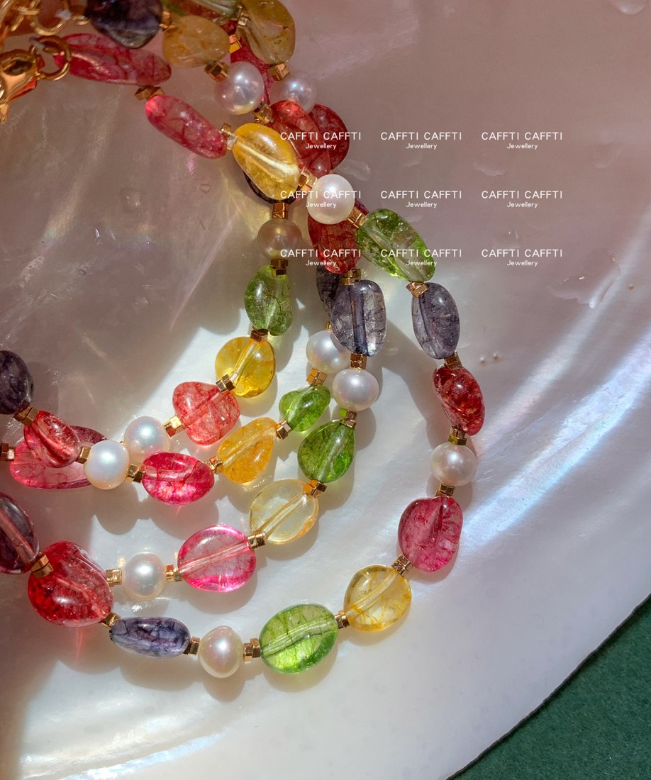 Colourful Bead & Pearl Bracelet B005 — detail 2