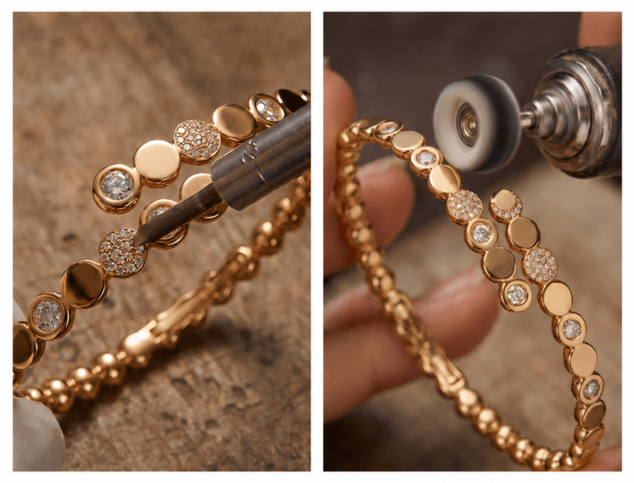 Jewelry detail work and polishing for the coordinated collection